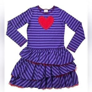 Hanna Andersson Girls 130cm 8Y Heart Applique Purple Striped Ruffled Tulle Dress